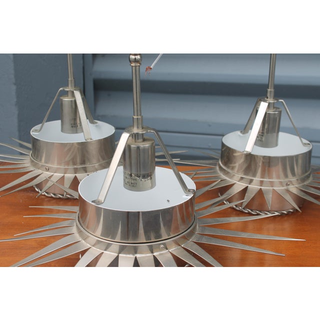Silver 1970's Mid Century Modern Ultra High Quality Celestial Starburst Nickel Pendant Ceiling Fixtures From Miami Beach Alexander Hotel Set of 3 For Sale - Image 8 of 18