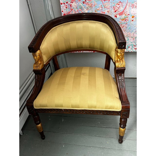 Antique Pair of Art Nouveau Egyptian Revival Carved Wood and Gilt Statement Chairs For Sale - Image 10 of 10