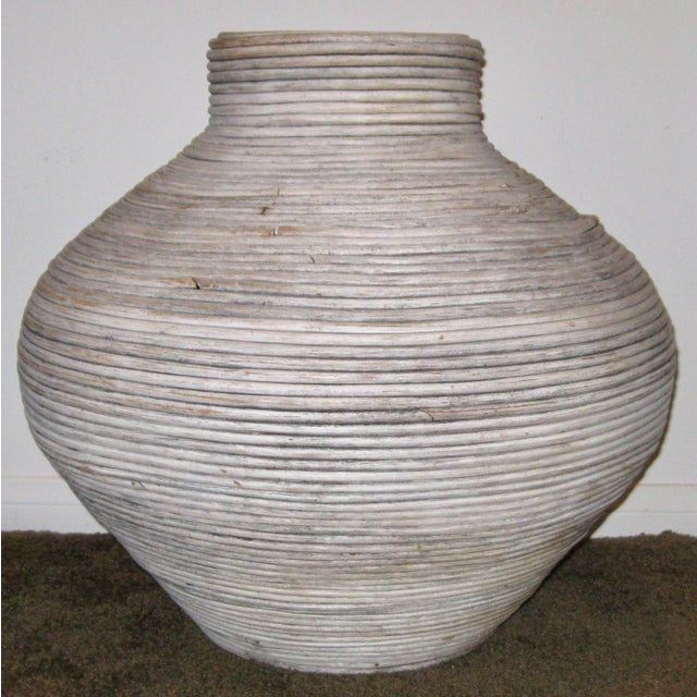 White Vintage Coastal Sophistication White Pencil Reed Rattan Floor Vase in Ginger Jar Shape For Sale - Image 8 of 8