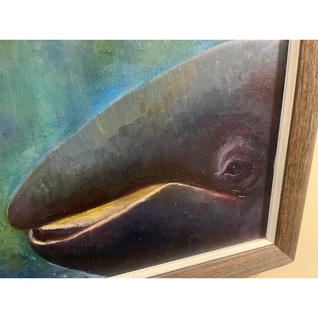 Original Oil Painting Whale Art Signed Diane McGrath 32 X 26 Framed Marine Life For Sale - Image 9 of 11