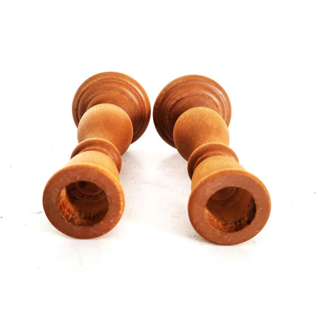 Vintage Maple Wood Hand Turned Candlestick Holders, a Pair For Sale In Miami - Image 6 of 8