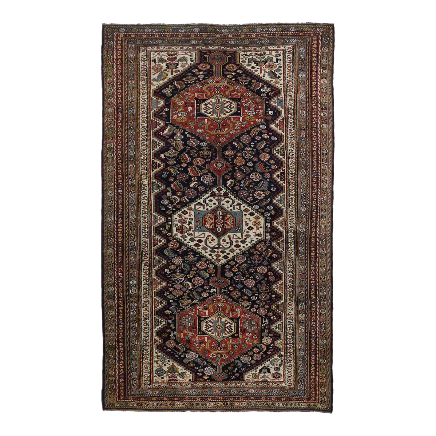 Antique Khamseh Tribal Rug 5'8'' x 9'3'' | Chairish