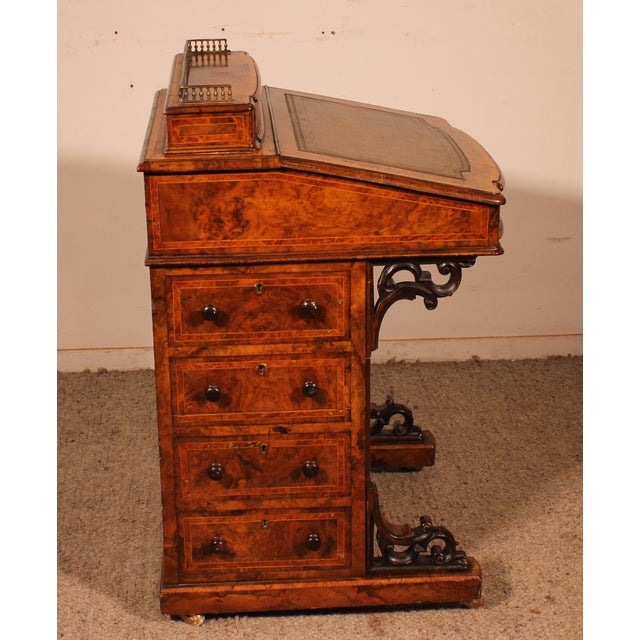 19th Century Davenport Desk in Burr Walnut and Inlays For Sale - Image 12 of 15