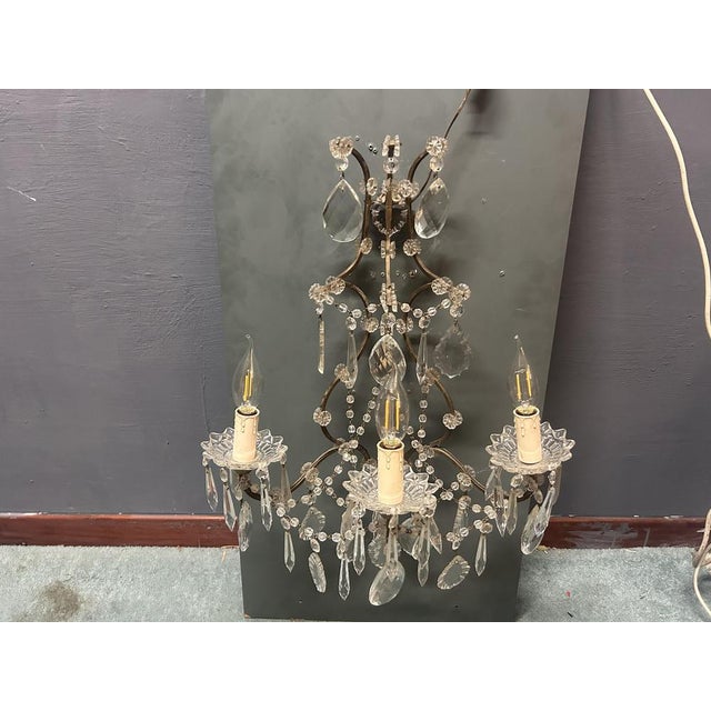 Glass Vintage Crystal Wall Sconces, Italy, 1960s, Set of 2 For Sale - Image 7 of 12