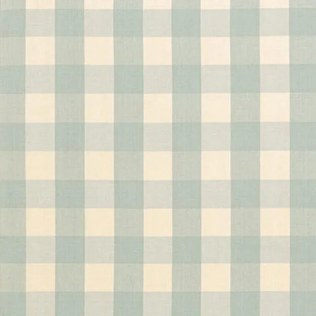 Sample - Schumacher Camden Cotton Check Fabric in Aqua For Sale