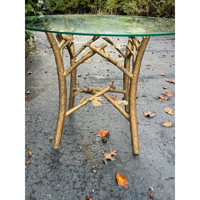 1990s Giacometti Style Bronze & Glass Side Table For Sale - Image 5 of 13