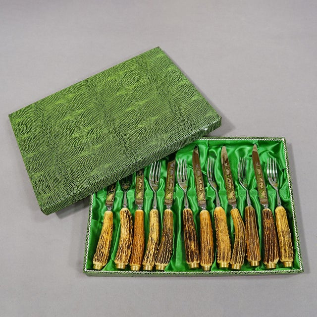 Vintage Stainless Steel and Horn Cutlery Set 'Othello' by Anton Wingen, 1950s Item e8195 12-piece hunting cutlery set (6...
