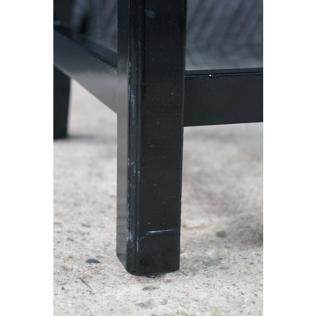 Black Mid Century Diminutive Black Lacquer Tufted & Striped Chinoiserie Arm Chair For Sale - Image 8 of 18