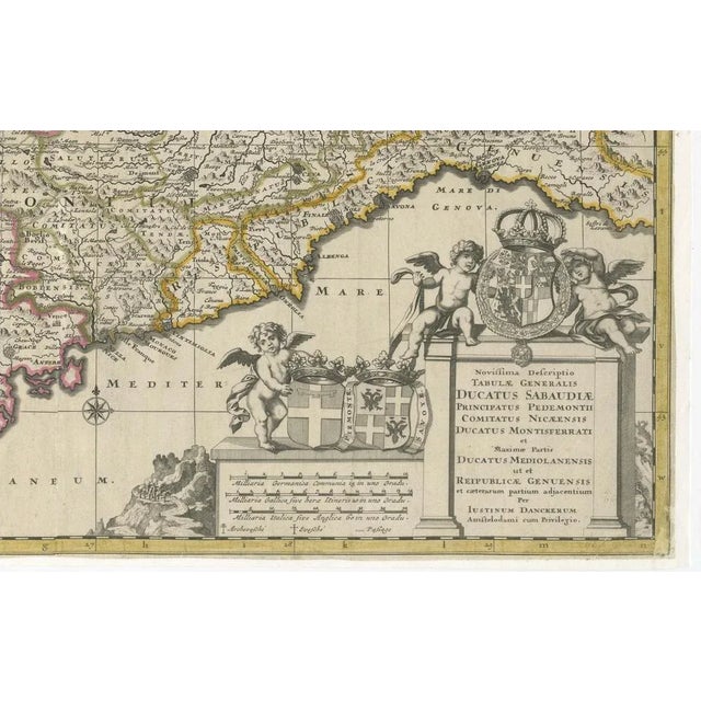 Paper Antique Map of Piedmont by Justus Danckerts, 1690 For Sale - Image 7 of 11