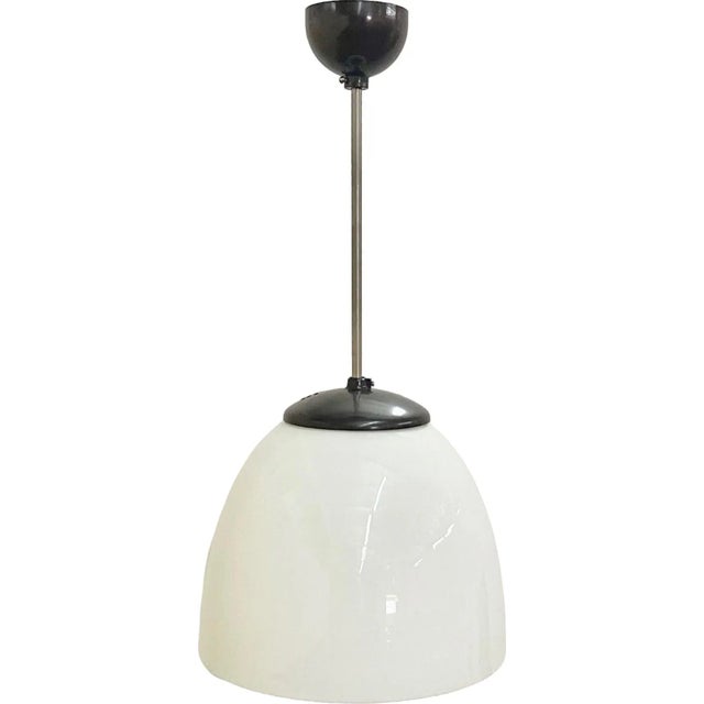 Czech Sunburst White Milk Glass and Bakelite Pendant Lamp from Napako, 1930s For Sale - Image 10 of 10