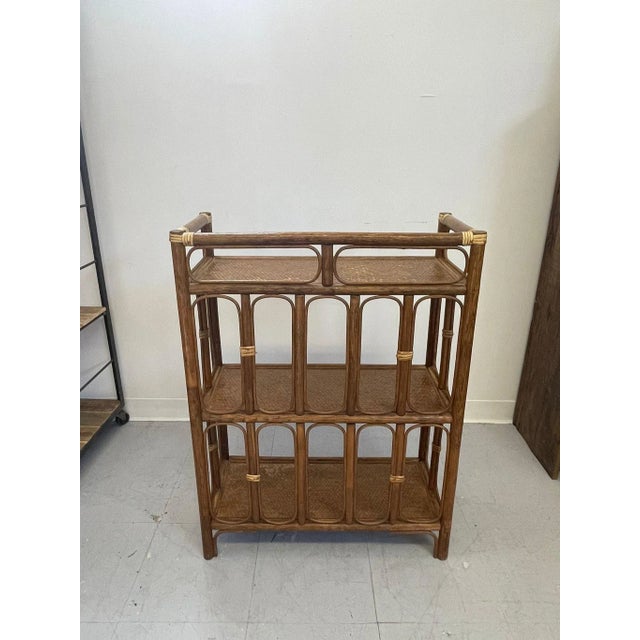 1970s Vintage Rattan and Wicker 3 Tier Bookshelf For Sale - Image 4 of 11