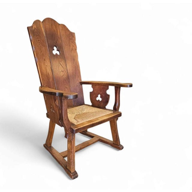 Monastery High Back Rush Seat Armchair, 1950s For Sale - Image 16 of 16