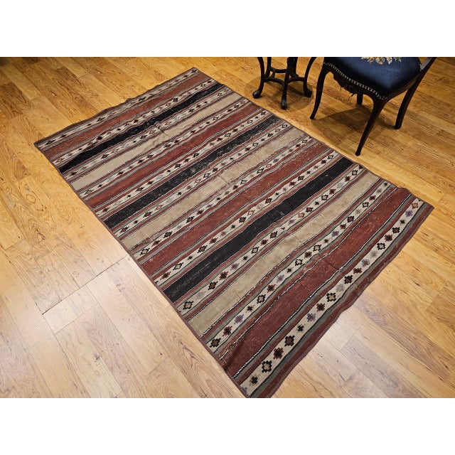 Antique Shahsavan Tribal Kilim, Handwoven Wool, Southwestern Pattern, Earth Tones, 5x7 For Sale - Image 4 of 17