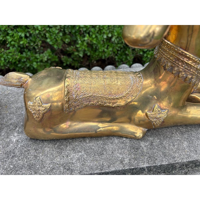 Gold 1960s Pair of Hollywood Regency Brass Stags For Sale - Image 8 of 13