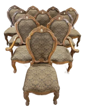 Mid-1900s Louis XV Revival Walnut Dining Chairs - Set of 10