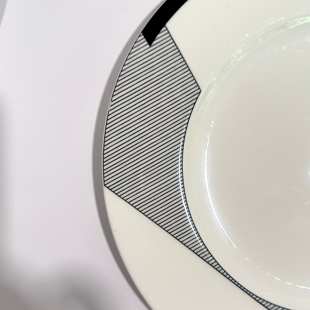 Glorious Postmodern Black & White Geometric ‘Angles’ Dinner & Side Plates by Christopher Stuart Circa 1995 - Place Settings for 4 / 8 Pieces For Sale - Image 9 of 13