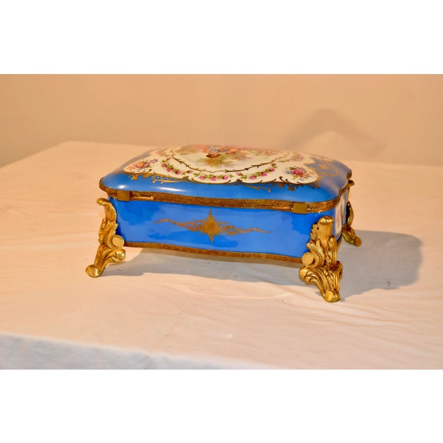 Sevres Style Porcelain Footed Dresser Box, C. 1920 For Sale - Image 9 of 13