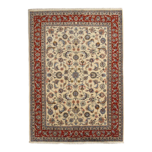 Vintage Hand-Knotted Persian Mashad Rug 7'4" X 10'4" For Sale