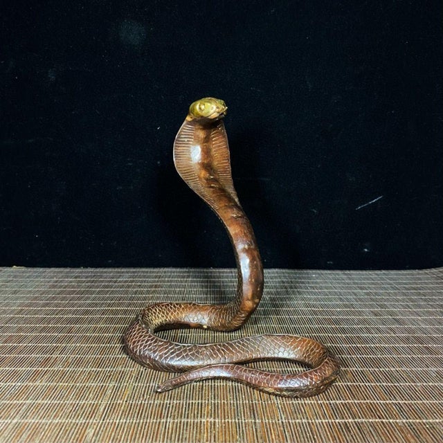 Mid-Century Modern Vintage Solid Copper & Gilt Brass Cobra Snake Sculpture For Sale - Image 3 of 9