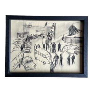 Vintage Pencil Skier Artwork Drawing Innsbruck 1970's Chalet Mountain Decor Ski Art