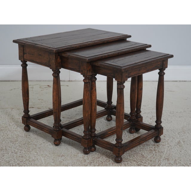 Age: Approx: 20 Years Old Details: Factory Distressed Jacobean Style High Quality Construction Stackable Nesting Tables...