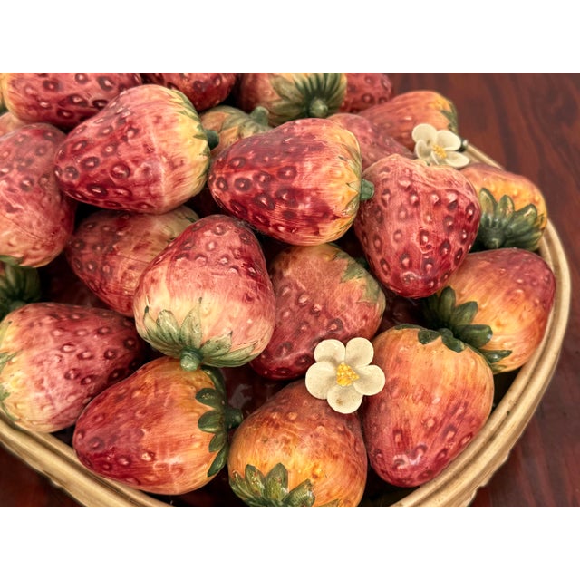 Mid 20th Century Vintage Italian Majolica Ceramic Strawberry Basket Centerpiece For Sale - Image 5 of 8