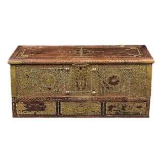 19th Century Brass-Clad Trunk With Three Base Drawers For Sale