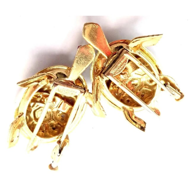 1960s Boucheron France Yellow Gold Enamel Set of Two Turtle Brooches For Sale - Image 10 of 12