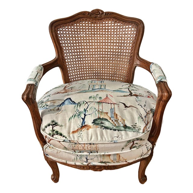 Early 20th Century Louis XV French Style Fauteuil With Caned Back and Down Cushion For Sale
