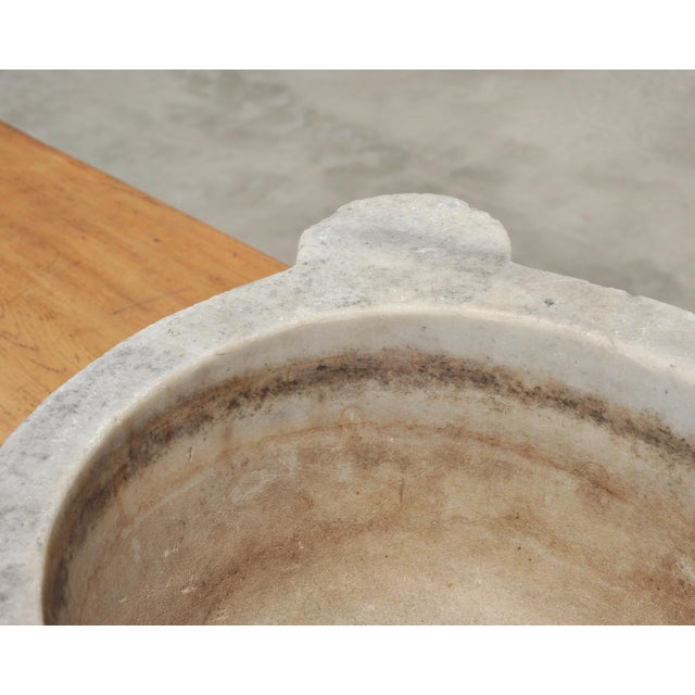 White Large 19th Century European Carved Carrara Marble Mortar Basin For Sale - Image 8 of 18
