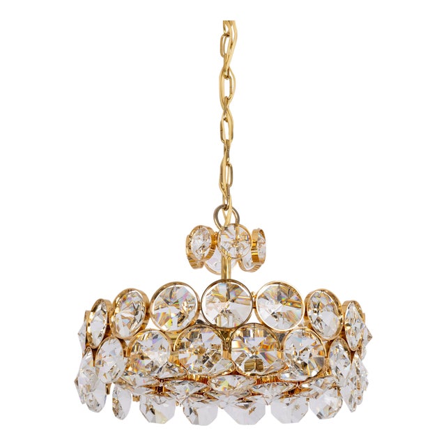 Large Gilt Brass Chandelier by Sciolari for Palwa, Germany, 1970s For Sale