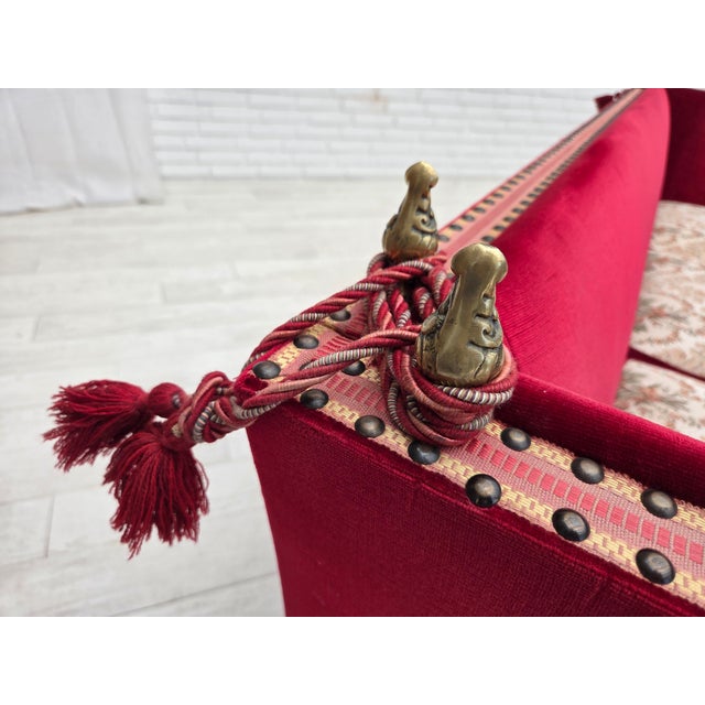 Danish Three-Seater Drop Arm Spanish Sofa in Red Furniture Velour, 1970s For Sale - Image 9 of 18