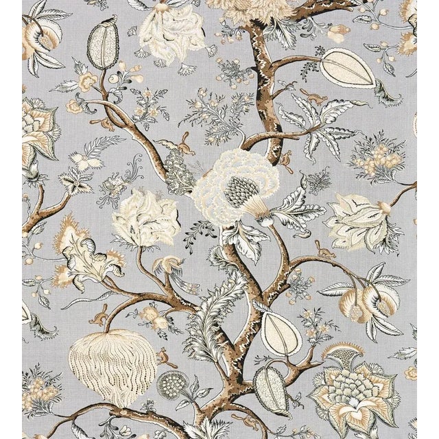 The House of Scalamandré Pondicherry Linen Print Fabric, Mineral For Sale