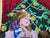 1970s Vintage Needlepoint Christmas Stocking Victorian Children With Toys Red Back For Sale - Image 5 of 6