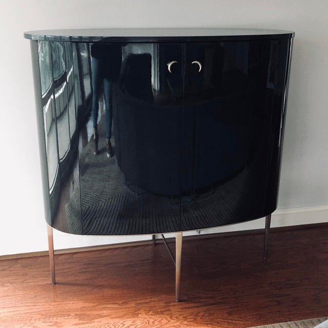 1980s Vintage Greg Sheres Black Bar Cabinet With Granite Top