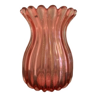 Signed Archimede Seguso Vase, Circ 1959 Pink/Gold, 8 1/2 " H X 6" Dia For Sale