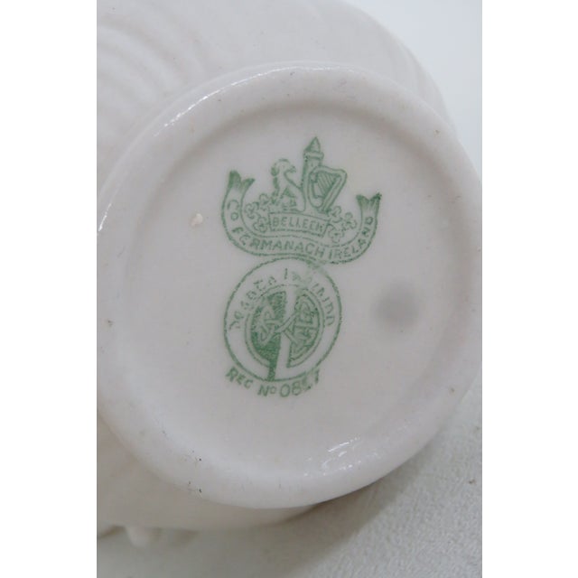 Mid 20th Century Belleek Ireland Porcelain Sugar and Creamer Pair Yellow Ribbon Pattern 4484b For Sale In Miami - Image 6 of 16