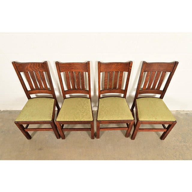 Early 20th Century Stickley Brothers Style Antique Mission Oak Arts & Crafts Dining Chairs, Set of Four For Sale - Image 5 of 12