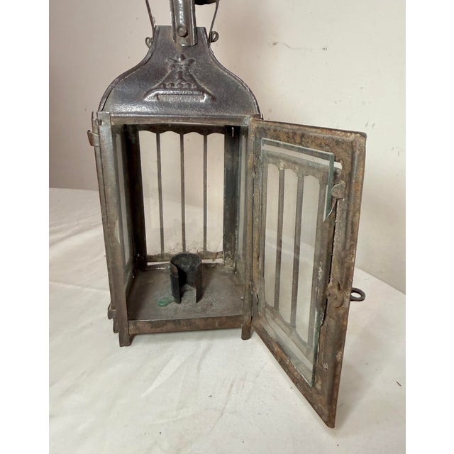 19th Century Rare Antique Early 19th Century French #1 Steel Glass Candle Holder Lantern For Sale - Image 14 of 16