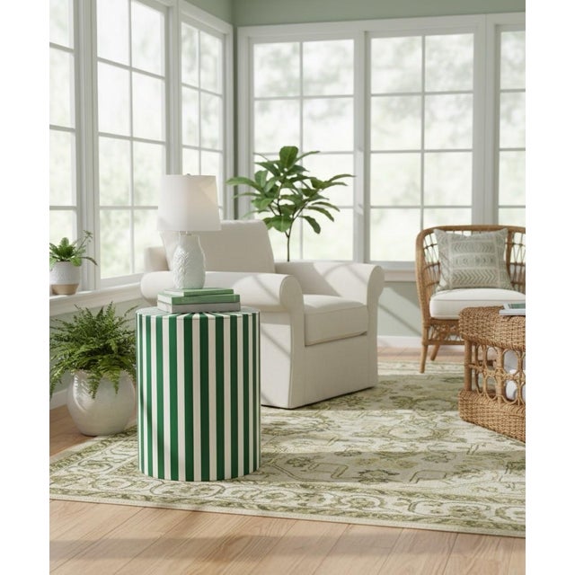 Contemporary Moroccan Resin-Inlay Striped Drum Side Table For Sale In West Palm - Image 6 of 9