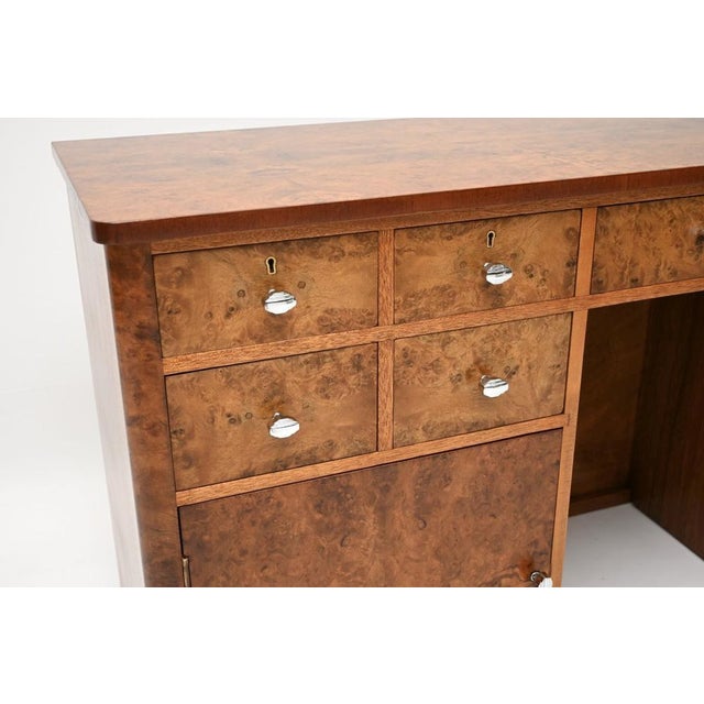 Wood Art Deco Burr Walnut Desk, 1930s For Sale - Image 7 of 11