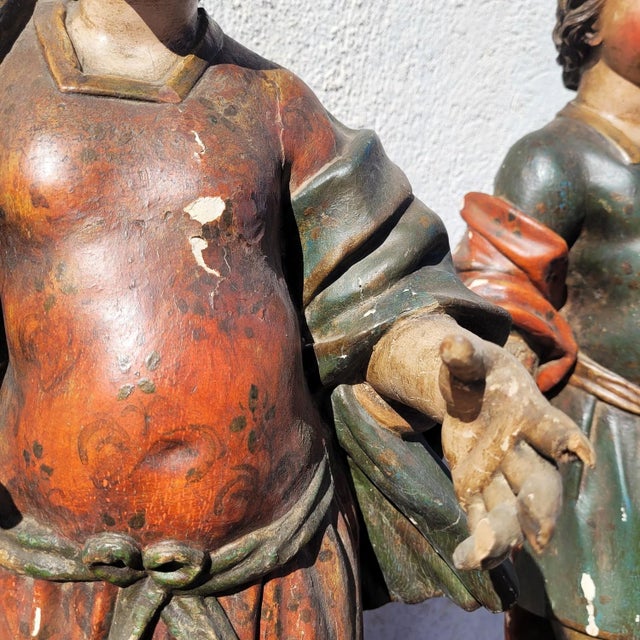 Polychrome Carved Saint Statues, 17th Century, Wood For Sale - Image 11 of 18