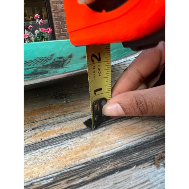 Large Vintage Asian Teal Hand Painted Decorative Tray For Sale - Image 9 of 10