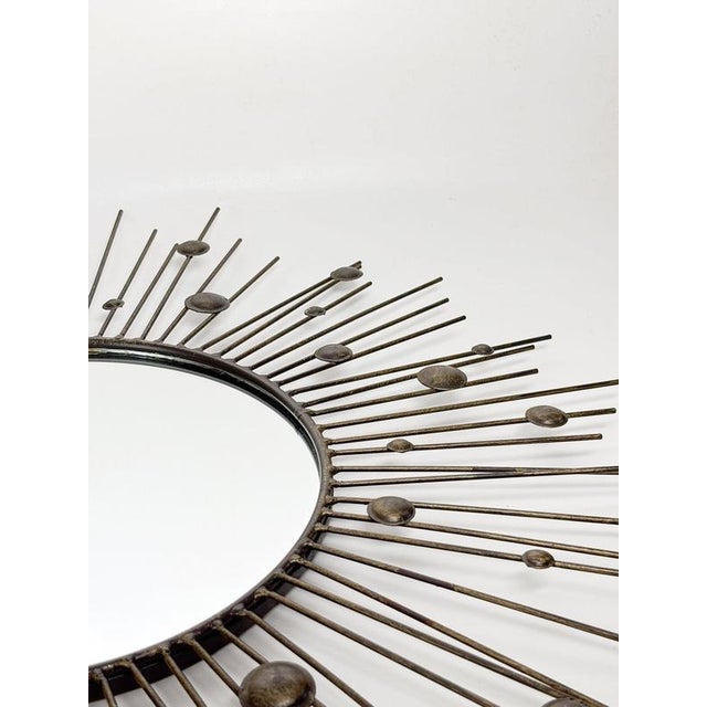 Metal Vintage Round Mirror with Iron Rod, France, 1980s For Sale - Image 7 of 16