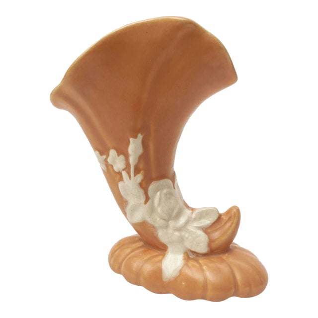 1930s Art Deco Weller Salmon Cornucopia Wild Rose and Dogwood Pattern Vase For Sale