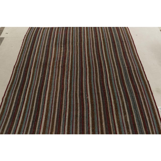Shabby Chic 1950s Vintage Mid-Century Kilim Beige-Brown Red and Blue Striped Pattern For Sale - Image 3 of 7