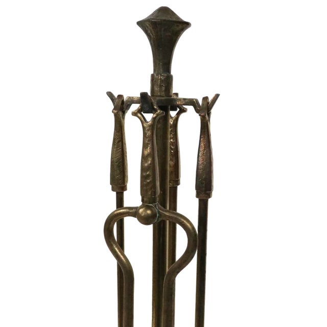 Metal Arts and Crafts Style Brass Fireplace Tool Set C 1910/1930's For Sale - Image 7 of 10