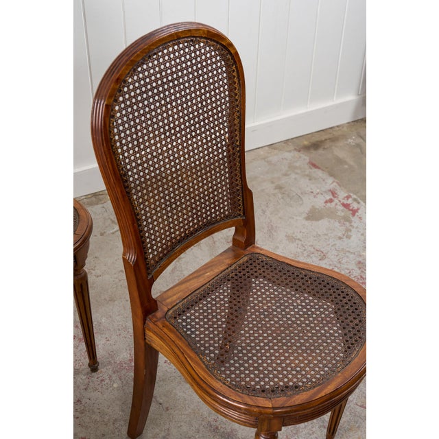 Set of 6 | French Louis XVI Style Dining Chairs With Hand Caned Seats + Backs With Fluted Legs (C. 1920) For Sale In Charleston - Image 6 of 10