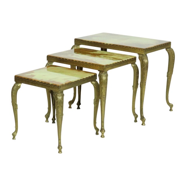 Baroque Hollywood Regency Nesting Tables in Onyx and Marble, 1950s, Set of 3 For Sale - Image 3 of 17