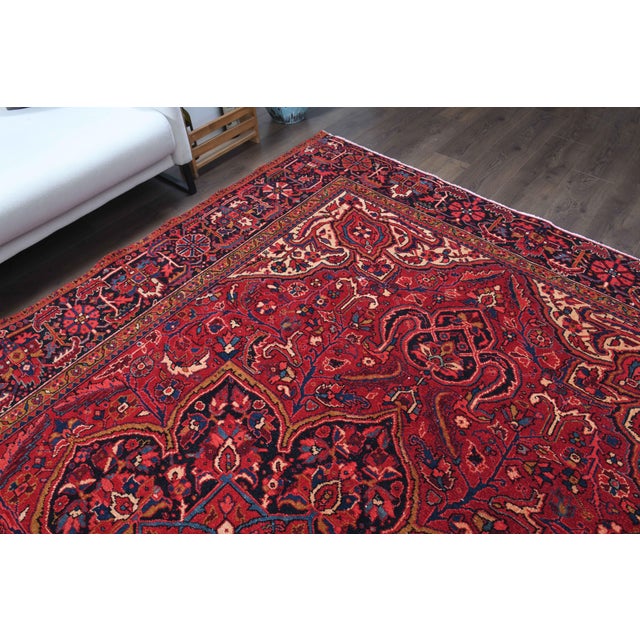 1960s 1960s Vintage Persian Handmade Wool Cotton Red Area Rug For Sale - Image 5 of 11